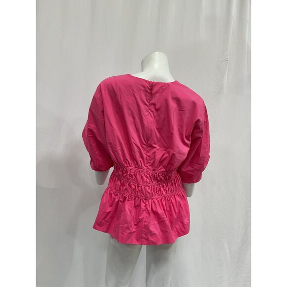Simkhai 'Yuni' Pink Cotton Poplin Puff-Sleeve V Neck Top Size 12 - Picture 3 of 5